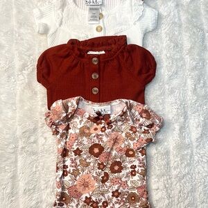 3 Months BUNDLE of 3 Nicole Miller Baby Floral, Red, and White Onesie